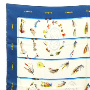 HERMES FLIES カレ 90 スカーフ 総柄 シルク フランス製 ホワイト系 ECS