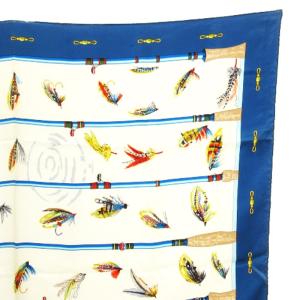 HERMES FLIES カレ 90 スカーフ 総柄 シルク フランス製 ホワイト系 ECS