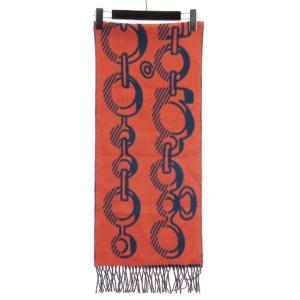 HERMES Do Re Boucles カシミヤ 100％ マフラー 英国製 バイカラー ブルー オレンジ