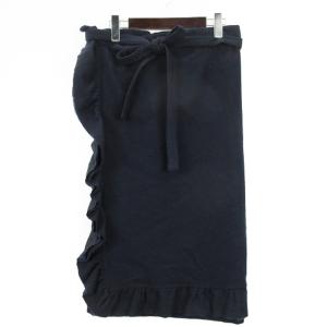 ウール ラップ フリル スカート ネイビー 240624E