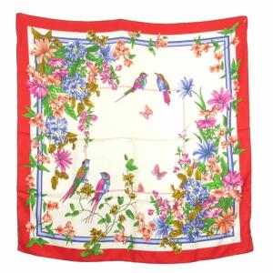 花柄 大判 スカーフ シルク イタリア製 レッド