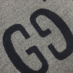 GUCCI GGジャガード ウールシルク スカーフ 495592 グレー ネイビー