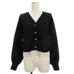 フェイクパール カーディガン 長袖 ニット 36 ブラック 240627E