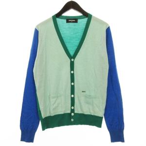 カーディガン カラーブロック ニット 長袖 ブルー グリーン系 S