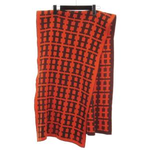 HERMES Hロゴ マフラー ショール 総柄 オレンジ