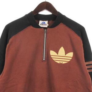 adidas ヴィンテージ トレフォイル ロゴ ハーフジップ トレーナー スウェット 裏毛 ブラウン M-L