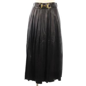 ヴィーガンレザー スカート ロング プリーツ ブラック 36