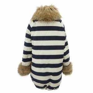 Diagram ボーダーダウンジャケット コート ファー切替 フード付き ドローコード 38 M 紺 ネイビー 白 ホワイト