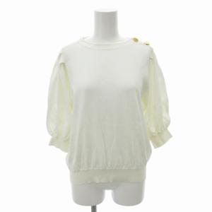 ニットカットソー ボートネック 金ボタン 長袖 36 S 白 ホワイト