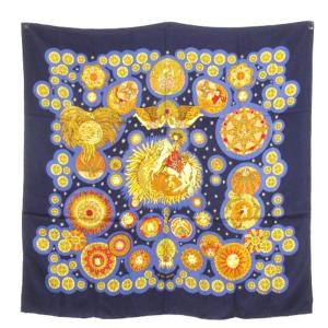 LE Roy SOLEIL 太陽王 カレ 90 スカーフ シルク フランス製 ネイビー ECS