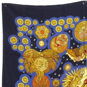 HERMES LE Roy SOLEIL 太陽王 カレ 90 スカーフ シルク フランス製 ネイビー ECS