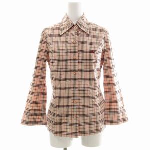 ノバチェック シャツ ブラウス ロゴ刺繍 長袖 38 S ピンク