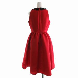 kate spade new york ワンピース ドレス ひざ丈 花モチーフ ノースリーブ フレア ギャザー 0 XS 赤 レッド 黒 ブラック
