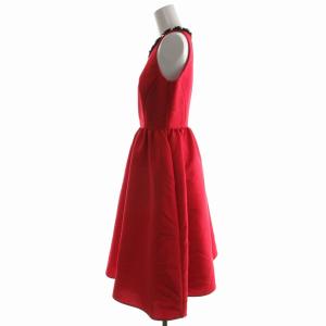 kate spade new york ワンピース ドレス ひざ丈 花モチーフ ノースリーブ フレア ギャザー 0 XS 赤 レッド 黒 ブラック