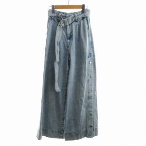 デニムパンツ ワイド スリット S 水色 ライトブルー