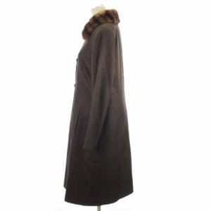 LEONARD FASHION ミンクファー シルク ロング コート ライナー付き ブラウン 11AR