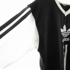 adidas Originals Tシャツ カットソー Vネック ロゴ ライン 長袖 L 黒 ブラック 白 ホワイト
