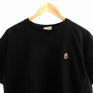 A BATHING APE Tシャツ 半袖 カットソー 丸首 ロゴ刺繍 ワンポイント 無地 黒 ブラック XL