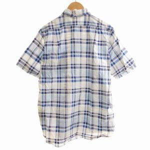 A BATHING APE チェックシャツ ボタンダウン 半袖 XL 青 ブルー 白 ホワイト