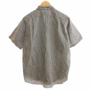 A BATHING APE ギンガムチェックシャツ ボタンダウン 半袖 XL 黒 ブラック 白 ホワイト
