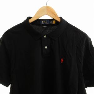 POLO RALPH LAUREN ポロシャツ 半袖 カットソー ２ボタン ロゴ刺繍 ワンポイント ブラック 黒 XL