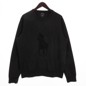 トレーナー スウェット 長袖 パイル ビッグポニー プルオーバー コットン混 黒 ブラック M SM3