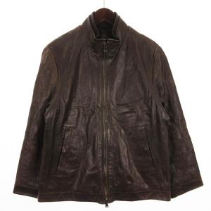 シングル ライダース ジャケット ラムレザー クロコ 型押し 茶 ブラウン 46 アウター SM3