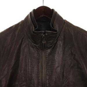 HUGO BOSS シングル ライダース ジャケット ラムレザー クロコ 型押し 茶 ブラウン 46 アウター SM3