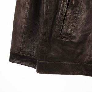 HUGO BOSS シングル ライダース ジャケット ラムレザー クロコ 型押し 茶 ブラウン 46 アウター SM3