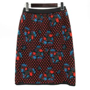 YVES SAINT LAURENT 総柄 ニット ウール スカート 9 ブラック オレンジ 241008E