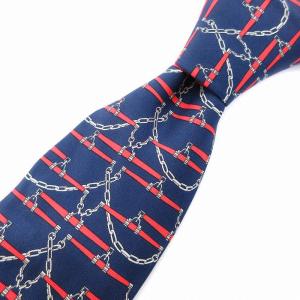 ネクタイ チェーン柄 総柄 絹 シルク 紺 ネイビー 赤 レッド