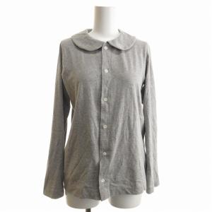 カットソー ブラウス 丸襟 ラウンドカラー 長袖 刺繍 S グレー