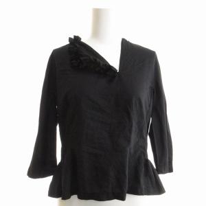 コムコム フリル ブラウス プルオーバー ペプラム 七分袖 AD2017 ブラック S