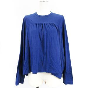 ギャザー カットソー ブラウス 長袖 変形 AD2012 ブルー M
