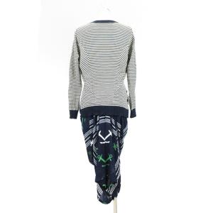 JUNYA WATANABE フェイクレイヤード ワンピース ニット 長袖 シフォン ボーダー 総柄 ネイビー S 241017E