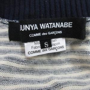 JUNYA WATANABE フェイクレイヤード ワンピース ニット 長袖 シフォン ボーダー 総柄 ネイビー S 241017E