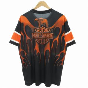 HARLEY DAVIDSON Burning Eagle バーニング イーグル ショートスリーブTシャツ 半袖 ロゴ L 黒 ブラック オレンジ 96542-24VM