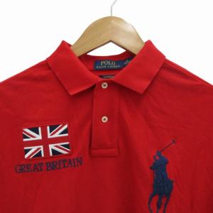 POLO RALPH LAUREN 美品 ポロシャツ カットソー ワッペン ビッグポニー刺繍 半袖 M 赤 レッド