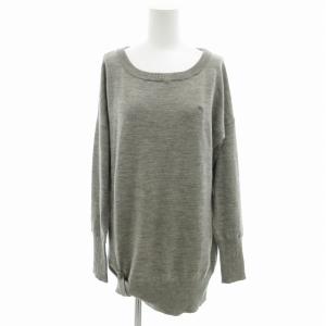 チュニック ニット ロゴ刺繍 ウール 裾ボタン 長袖 38 M グレー