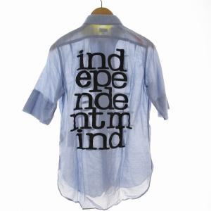 PAUL SMITH INDEPENDENT MIND シャツ カットソー 半袖 レギュラーカラー シースルー 文字プリント M 青 ブルー
