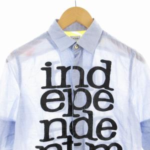 PAUL SMITH INDEPENDENT MIND シャツ カットソー 半袖 レギュラーカラー シースルー 文字プリント M 青 ブルー
