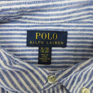 POLO RALPH LAUREN ストライプ リネン ボタンダウン シャツ 長袖 ブルー XL 241015E