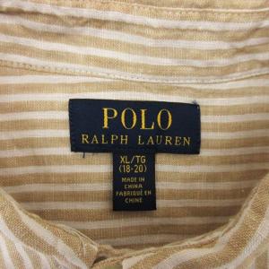 POLO RALPH LAUREN ストライプ リネン ボタンダウン シャツ 長袖 ベージュ XL 241015E