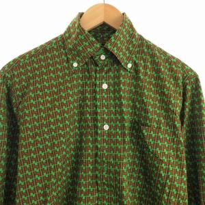 EVISU ボタンダウンシャツ 総柄 コットン 長袖 38 M 緑 グリーン