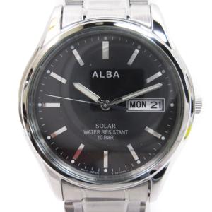 SEIKO タグ付き ALBA 腕時計 ソーラー 電波 デイト SS AEFD540 文字盤ブラック SM3