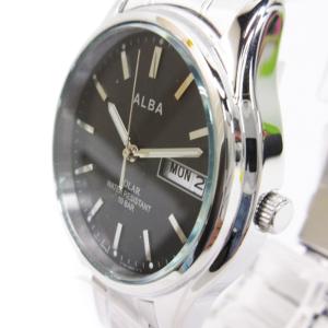 SEIKO タグ付き ALBA 腕時計 ソーラー 電波 デイト SS AEFD540 文字盤ブラック SM3