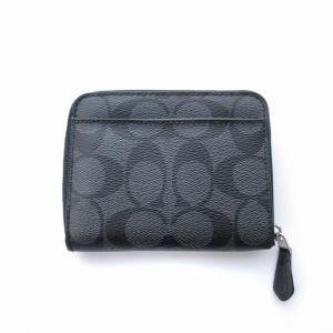COACH 二つ折り財布 ミニ財布 シグネチャー ラウンドファスナー 総柄 黒 ブラック F30308