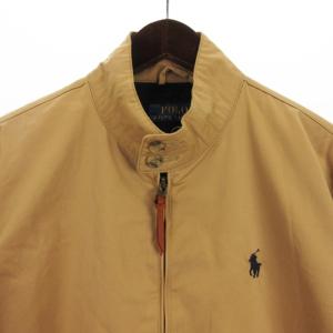 POLO RALPH LAUREN スイングトップ 裏地チェック ロゴ 刺繍 ジップアップ コットン ベージュ S SM3