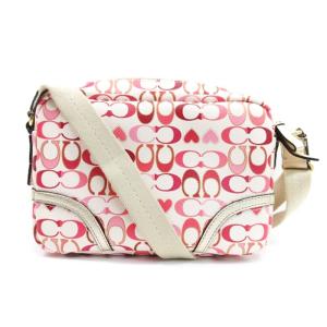 COACH シグネチャー ショルダーバッグ カメラバッグ ホワイト ピンク 241108E 鞄