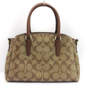 COACH 良品 シグネチャー ミニセージ 2WAY ショルダーバッグ ハンド F29434 茶 ブラウン